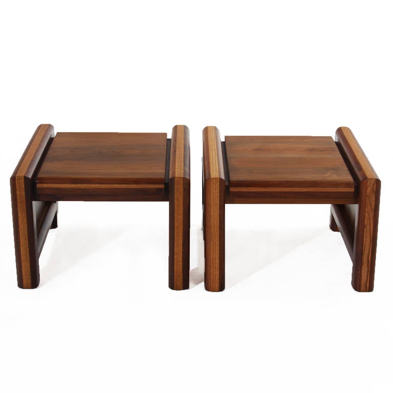 American Pair of Midcentury Solid Walnut and Oak Side Tables For Sale
