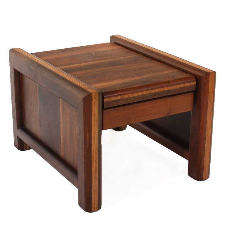 American Midcentury Solid Walnut and Oak Side Table For Sale