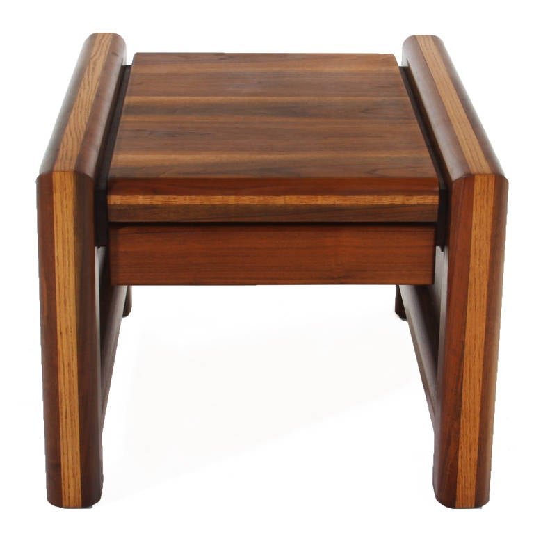 Midcentury Solid Walnut and Oak Side Table For Sale 1