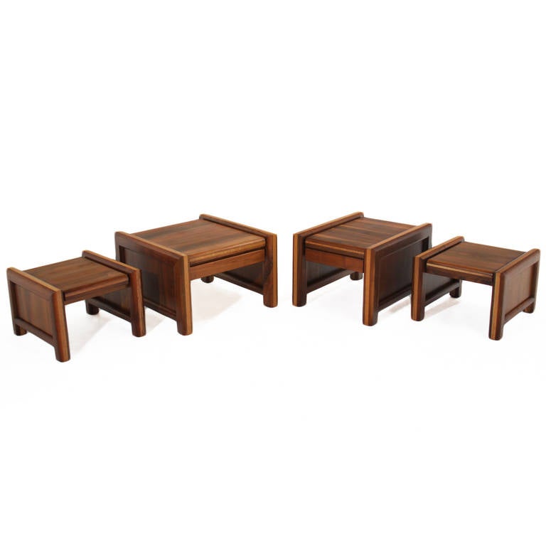 Pair of Midcentury Solid Walnut and Oak Side Tables For Sale 1