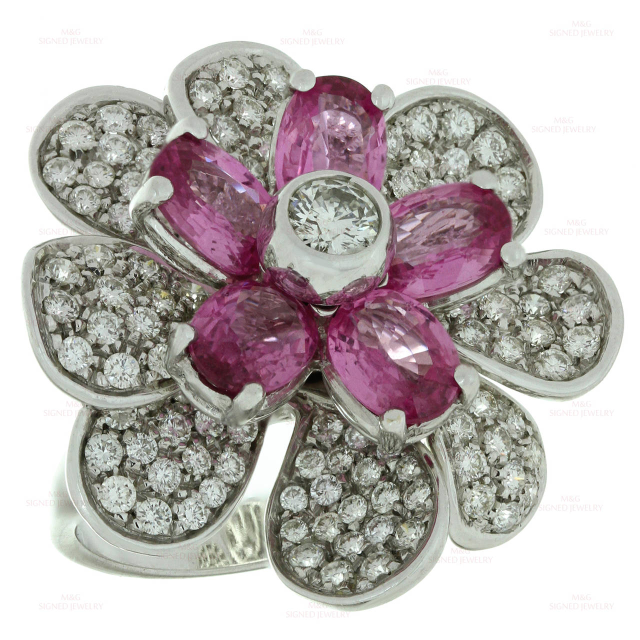 Luca Carati Pink Sapphire Diamond Gold Flower Ring 1