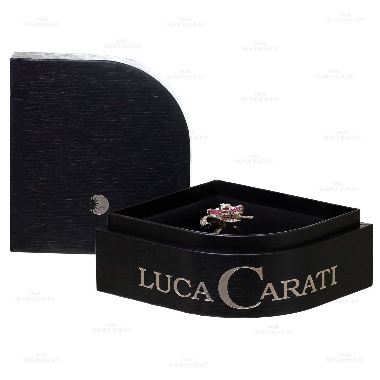 Luca Carati Pink Sapphire Diamond Gold Flower Ring In Excellent Condition In New York, NY