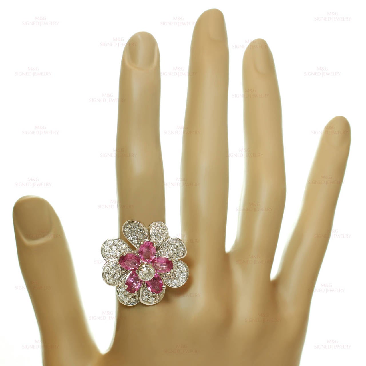 Women's Luca Carati Pink Sapphire Diamond Gold Flower Ring