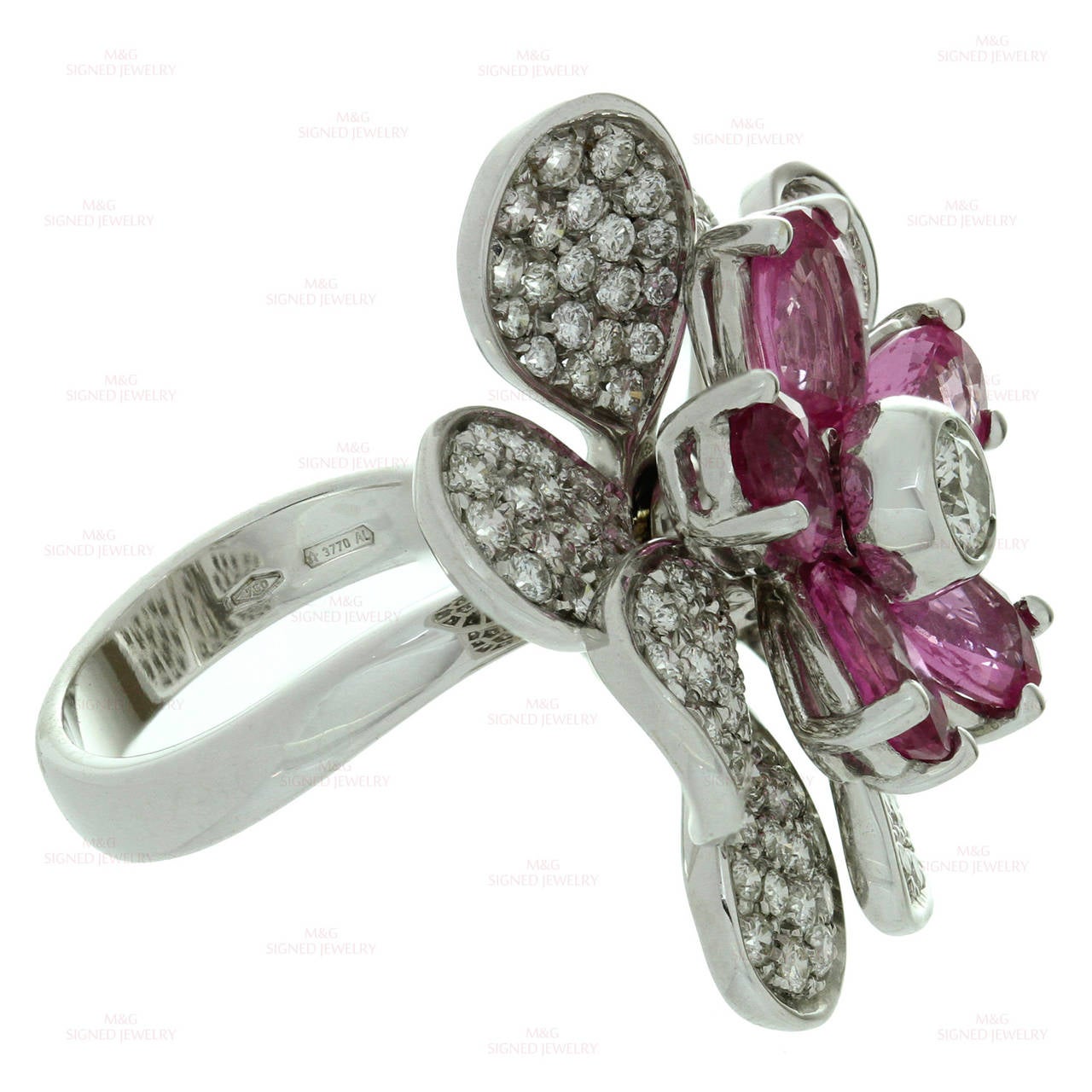 Luca Carati Pink Sapphire Diamond Gold Flower Ring 3