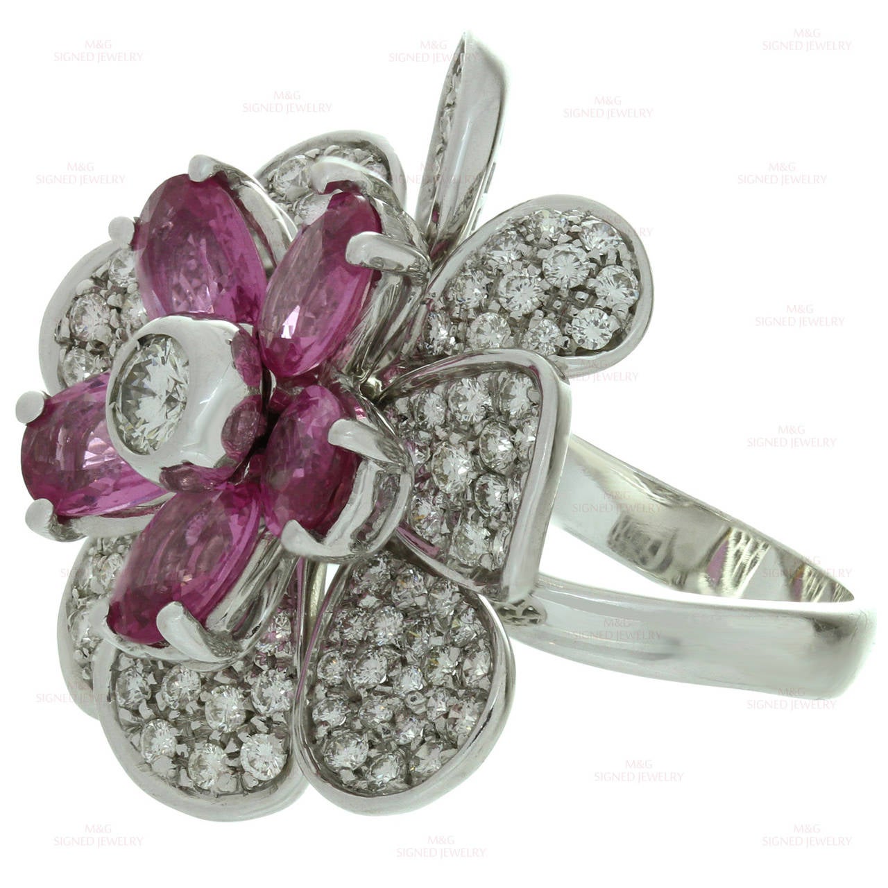 Luca Carati Pink Sapphire Diamond Gold Flower Ring 2