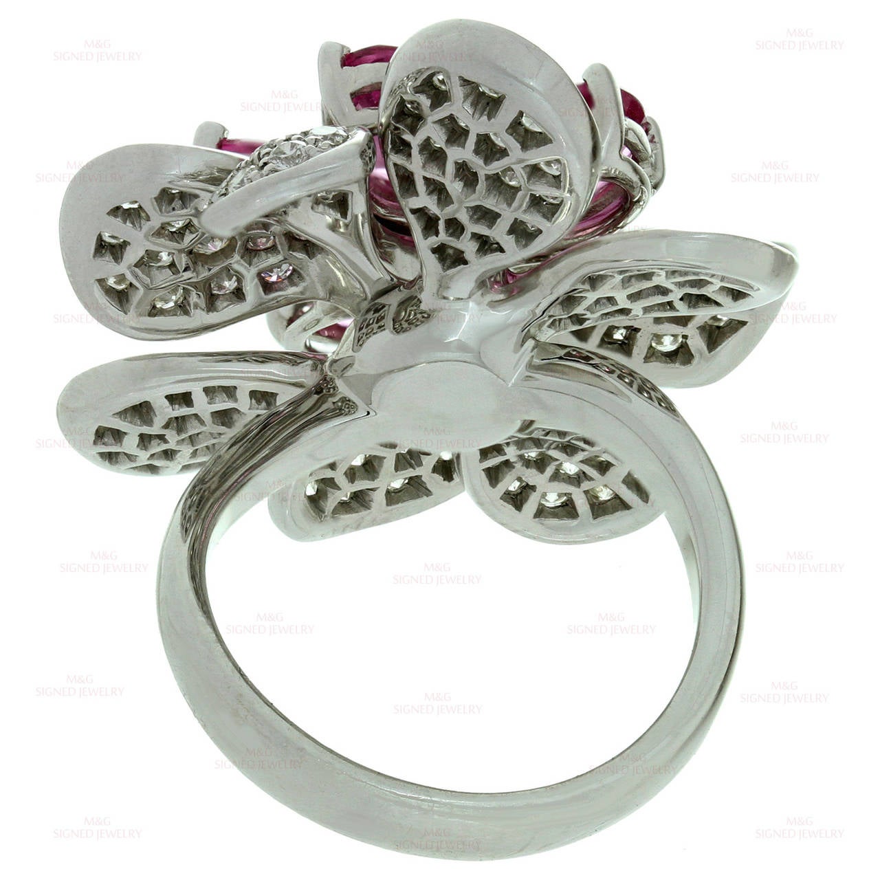 Luca Carati Pink Sapphire Diamond Gold Flower Ring 4