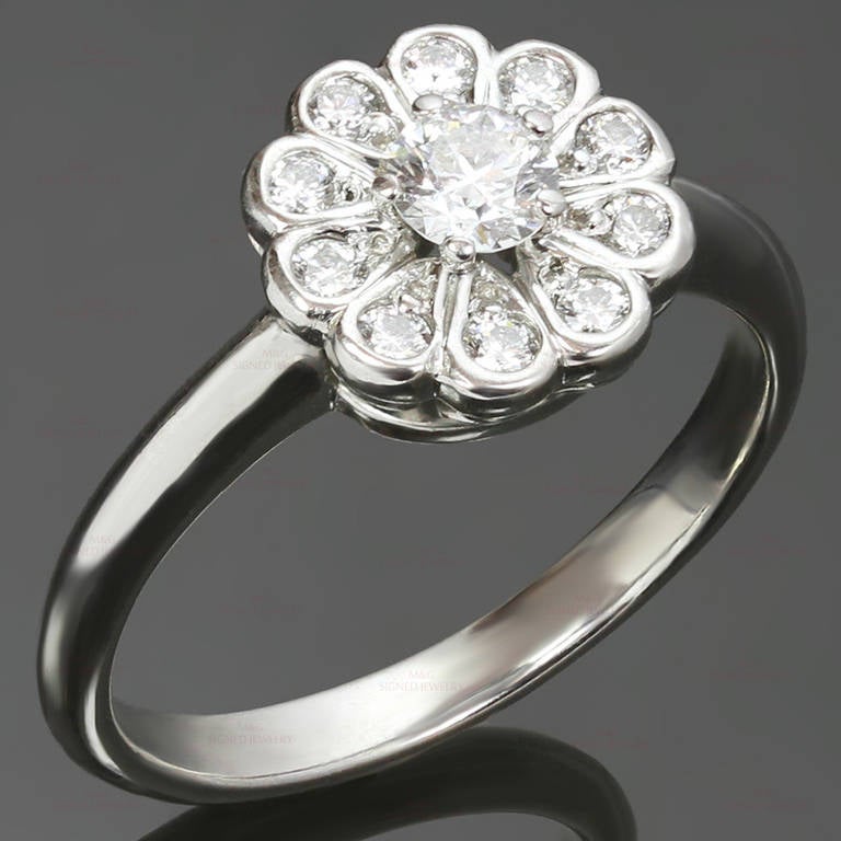 Tiffany & Co. Rose Diamond Platinum Flower Ring In Excellent Condition In New York, NY