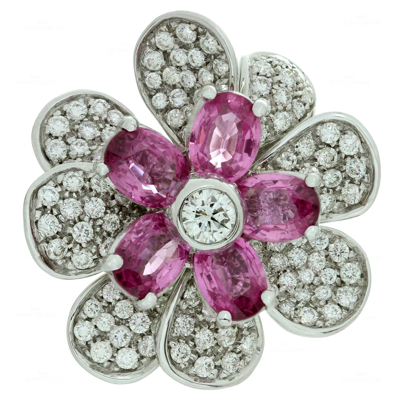 Luca Carati Pink Sapphire Diamond Gold Flower Ring