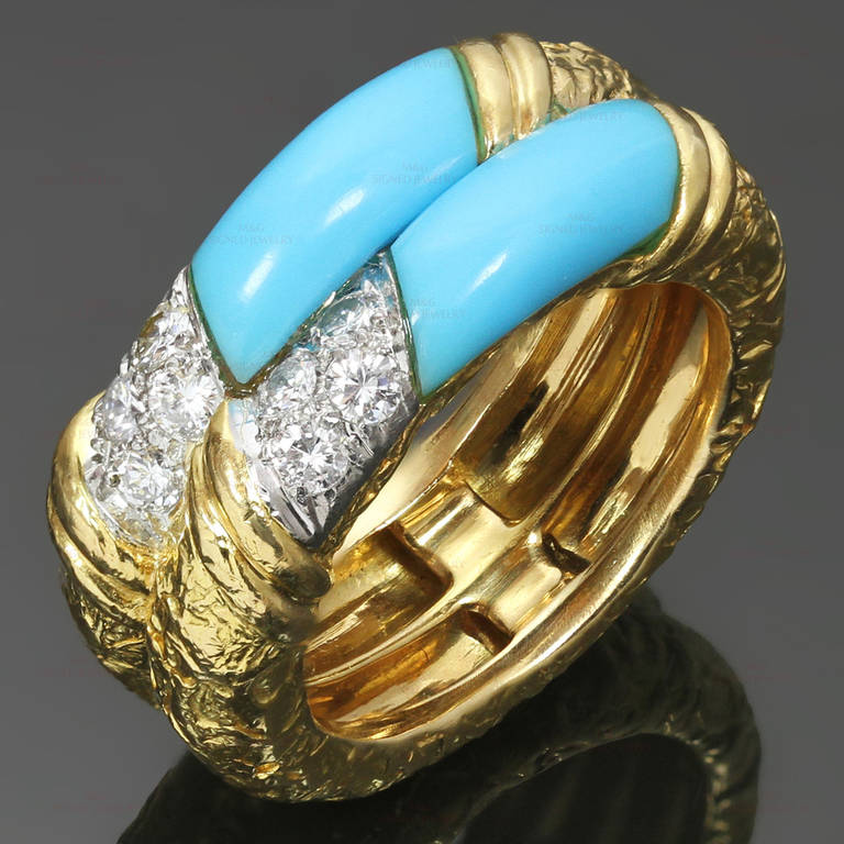 Van Cleef & Arpels Turquoise Diamond Yellow Gold Band Ring, 1960s 3