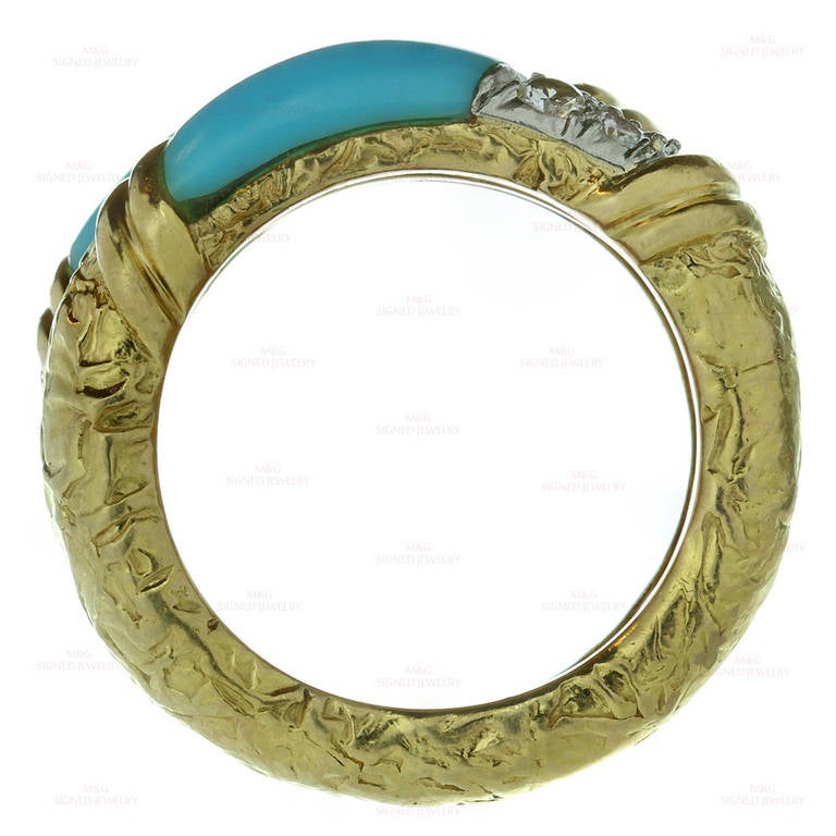 Van Cleef & Arpels Turquoise Diamond Yellow Gold Band Ring, 1960s In Excellent Condition In New York, NY