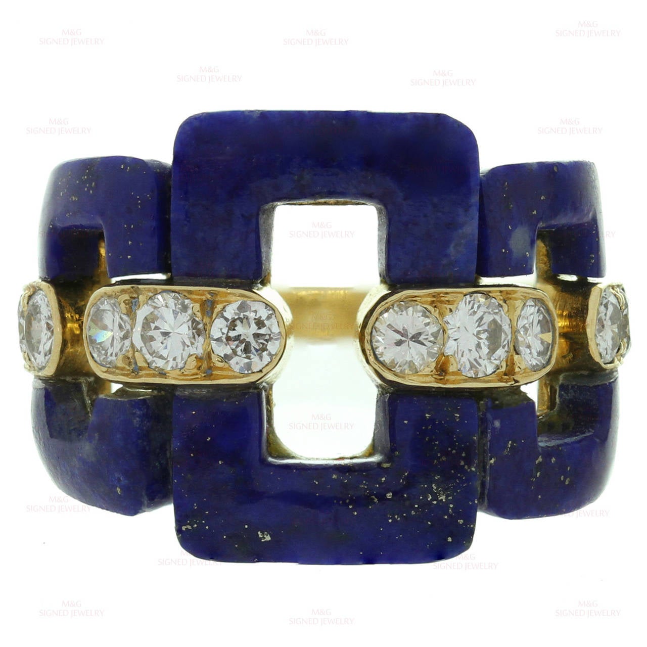 1960s Van Cleef & Arpels Lapis Lazuli Diamond Gold Ring In Good Condition In New York, NY