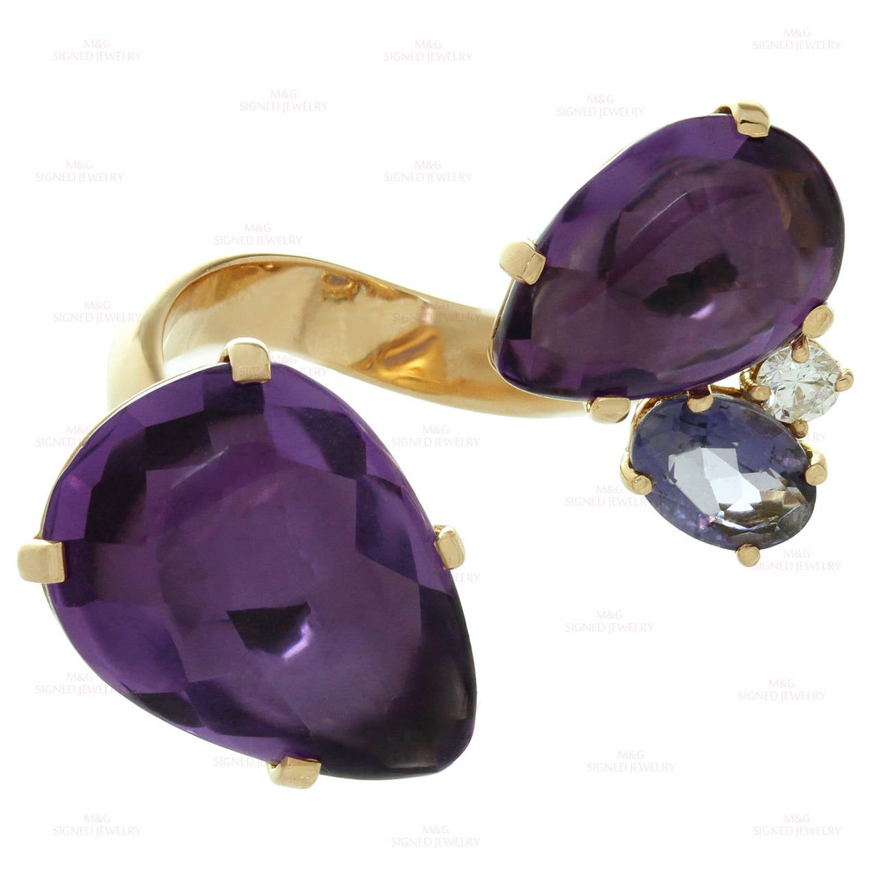 ANTONINI Amethyst Diamond Blue Iolite Yellow Gold Ring In Excellent Condition In New York, NY