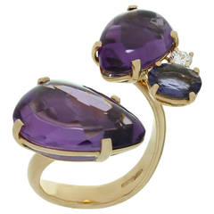 ANTONINI Amethyst Diamond Blue Iolite Yellow Gold Ring 8