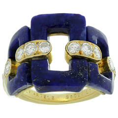 1960s Van Cleef & Arpels Lapis Lazuli Diamond Gold Ring