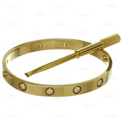 Authentic 1990s CARTIER Love 10 Diamond Yellow Gold Bracelet Size 16