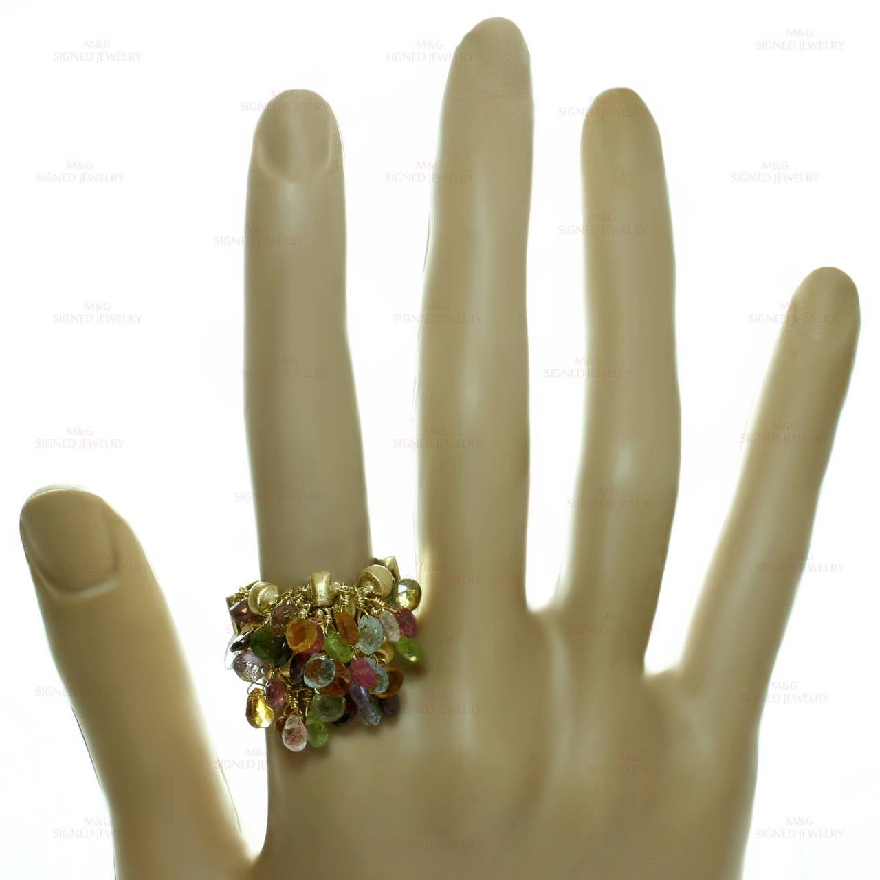 Marco Bicego Paradise Multicolor Gemstone Gold Multi-Strand Ring In Excellent Condition In New York, NY