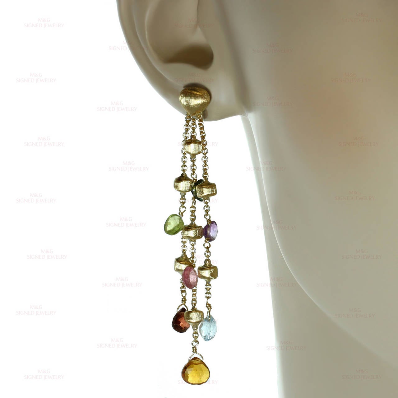 Marco Bicego Paradise Multicolor Gemstone Gold Drop Earrings In Excellent Condition In New York, NY