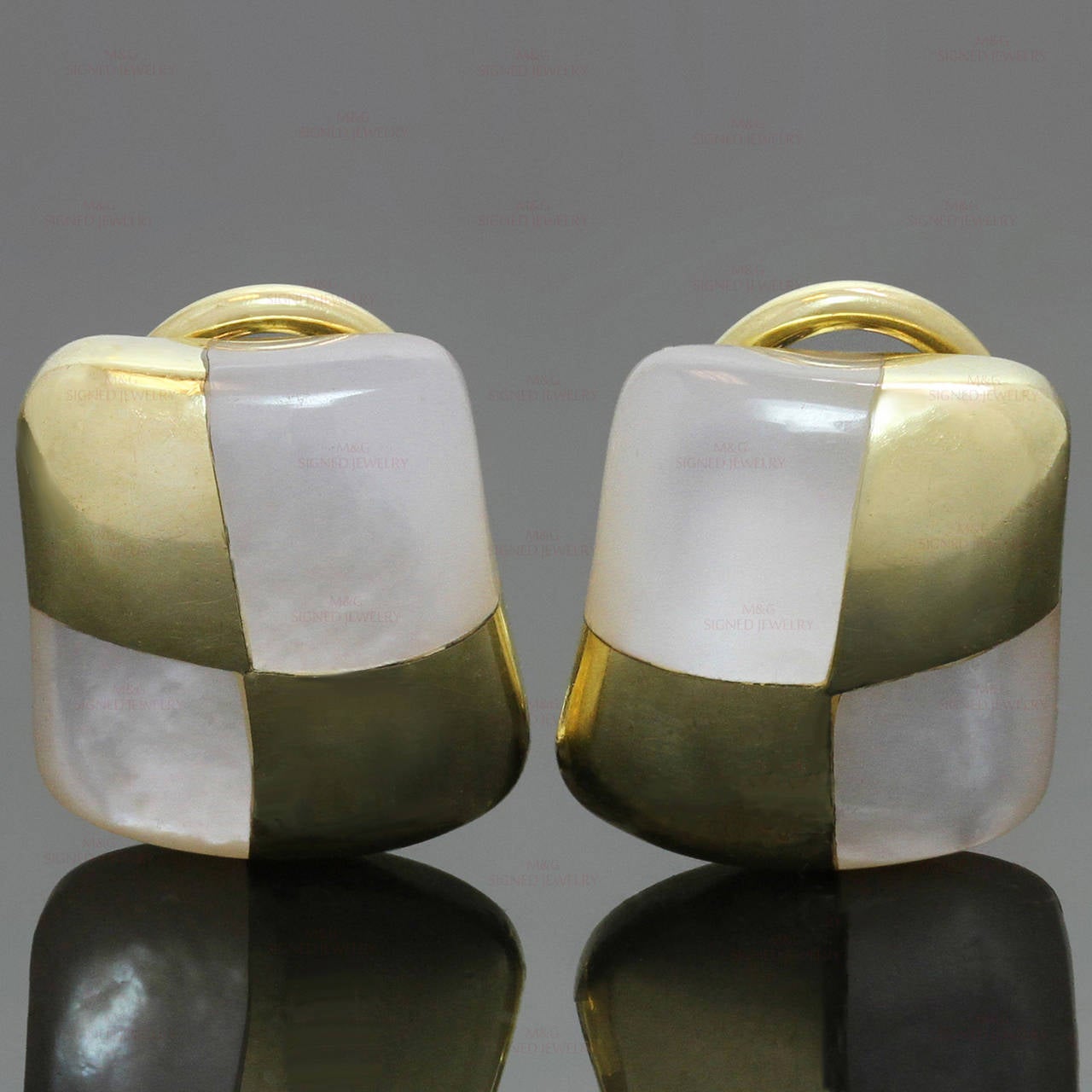 1980s Angela Cummings Mother-Of-Pearl Gold Ear Clips 2