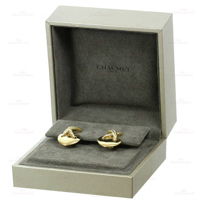 Chaumet Diamond Yellow Gold Heart-Shaped Clip-On Earrings 1990s at 1stDibs