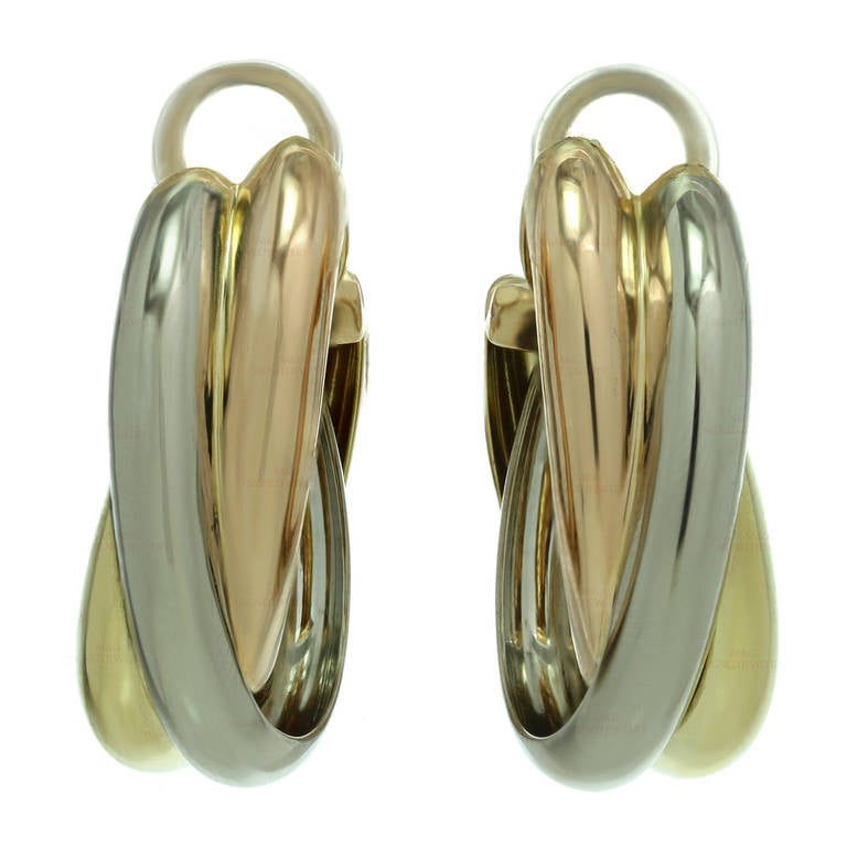 Cartier Rare Trinity TriGold Extra Large Wrap ClipOn Earrings 1990s