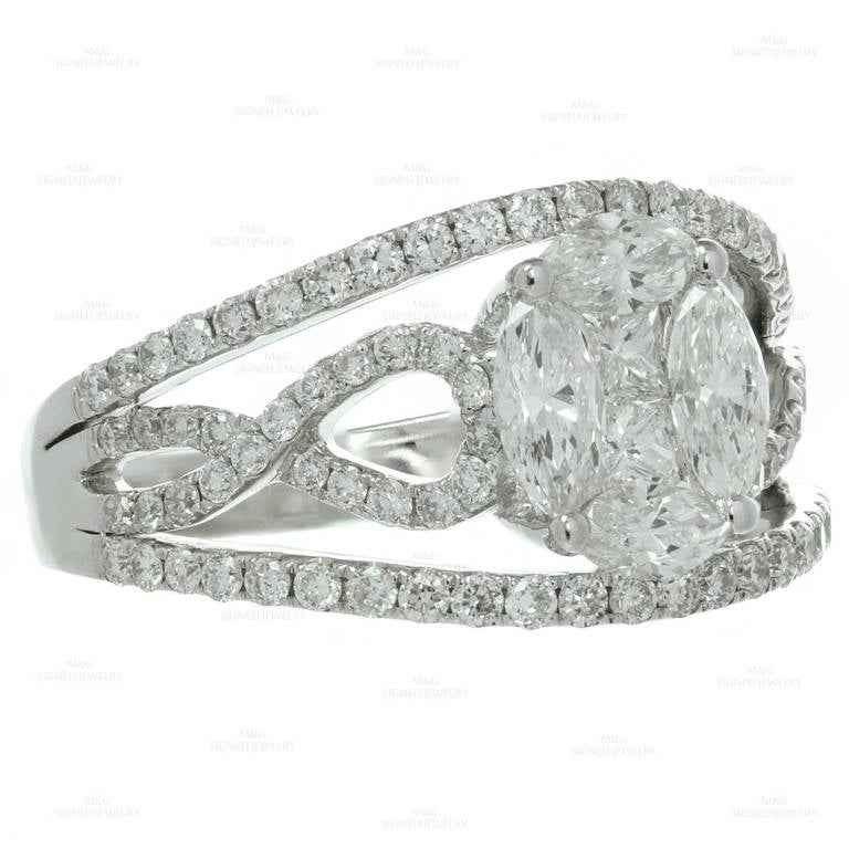 Marquise Cut Mosaic Diamond White Gold Ring For Sale