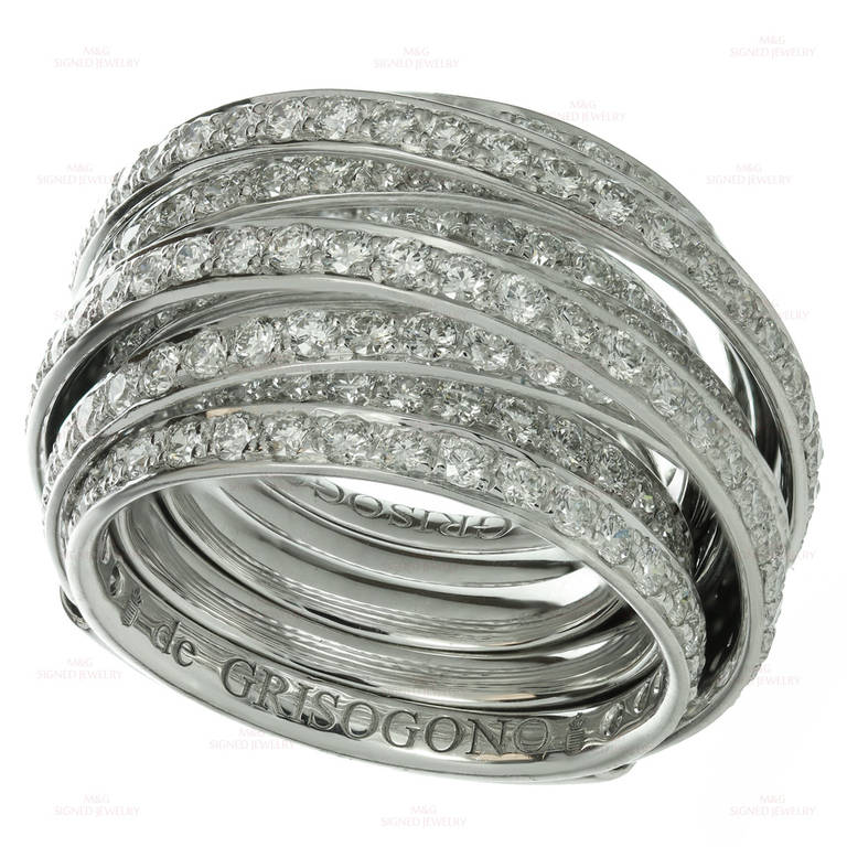 DE GRISOGONO Bague Allegra en or blanc et diamants Taille 50 Excellent état à New York, NY