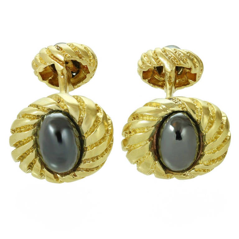 1990s Tiffany & Co. Hematite Yellow Gold Cufflinks