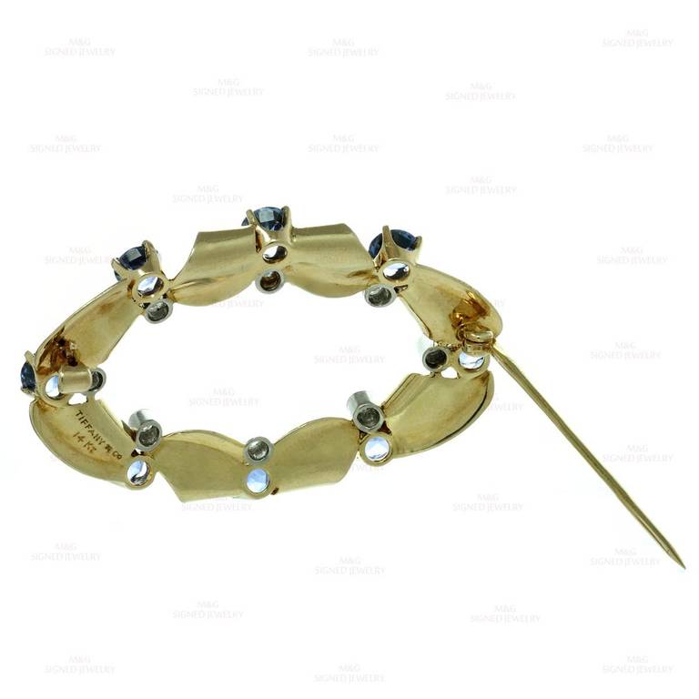 Women's Tiffany & Co. Blue Sapphire Diamond Yellow Gold Brooch