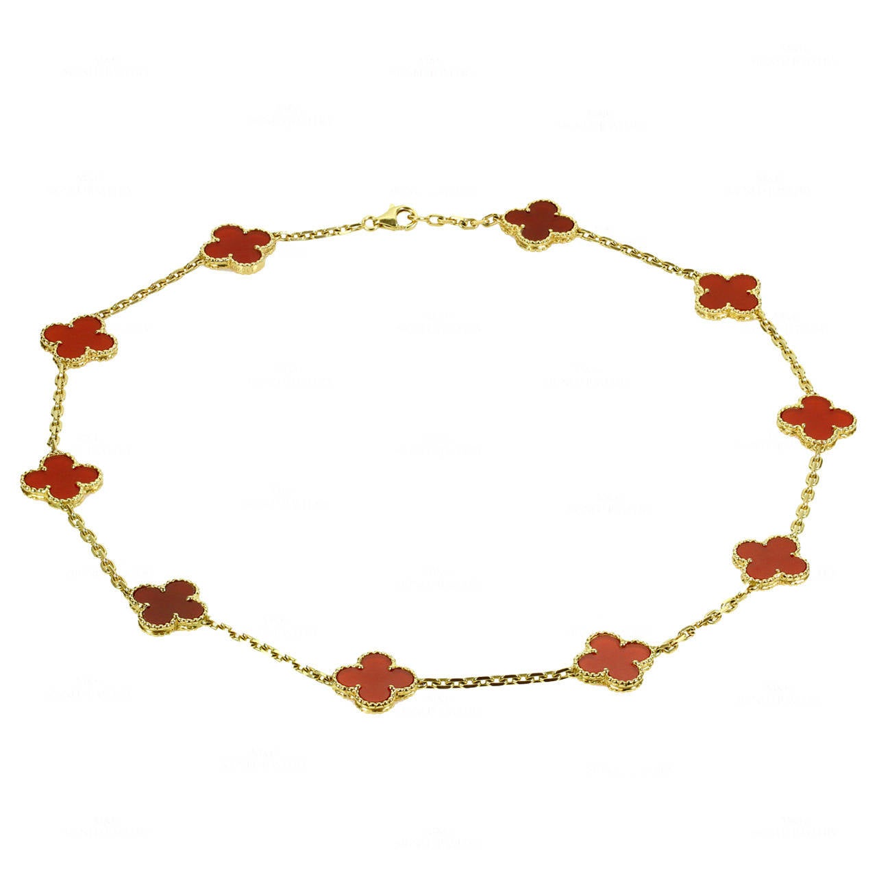 Van Cleef & Arpels Vintage Alhambra Red Carnelian Yellow Gold Necklace