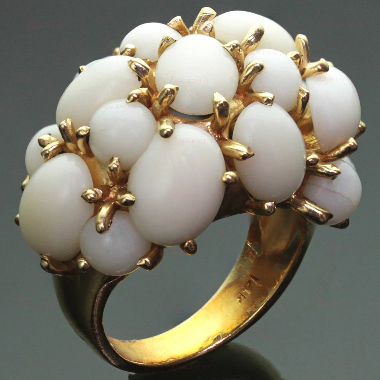 Celino White Coral Yellow Gold Cluster Dome Ring In Good Condition In New York, NY