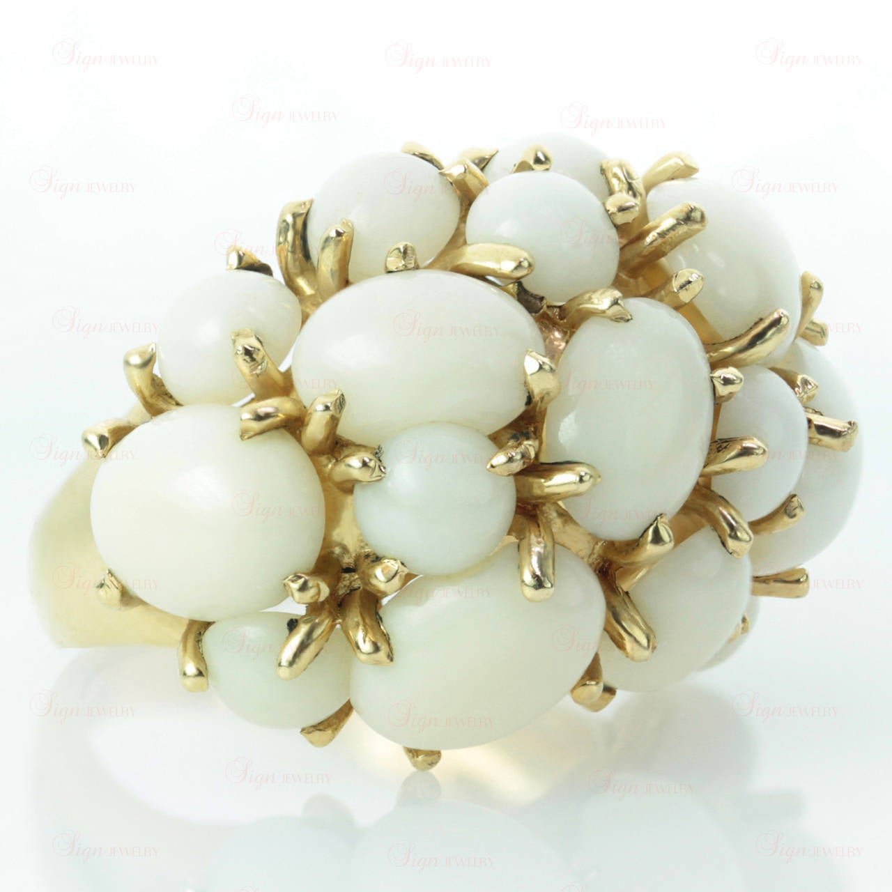 Women's Celino White Coral Yellow Gold Cluster Dome Ring