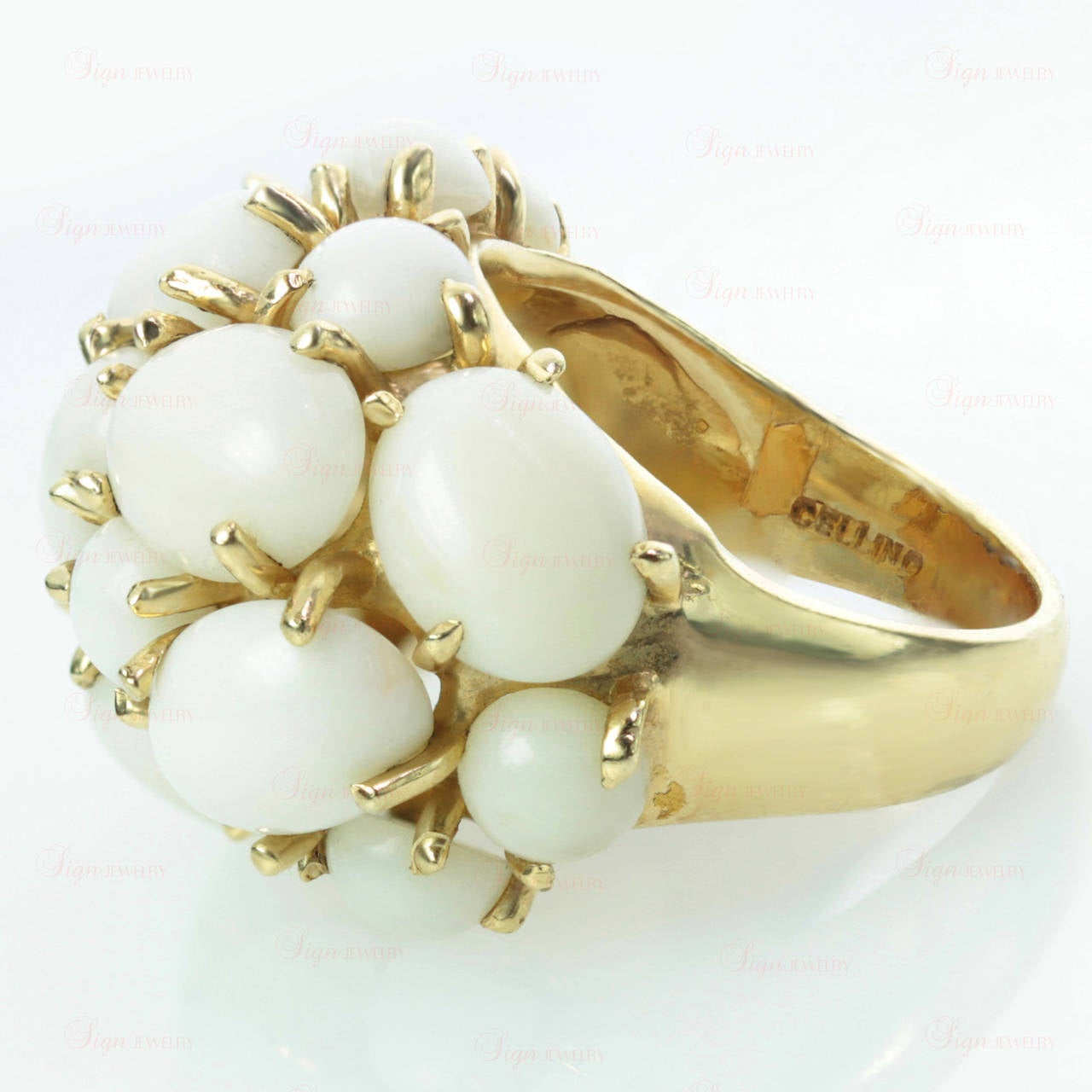 Celino White Coral Yellow Gold Cluster Dome Ring 1