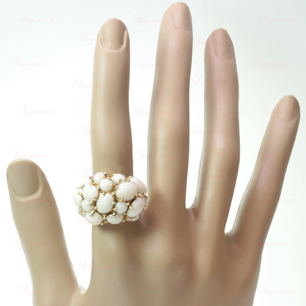 Celino White Coral Yellow Gold Cluster Dome Ring 2