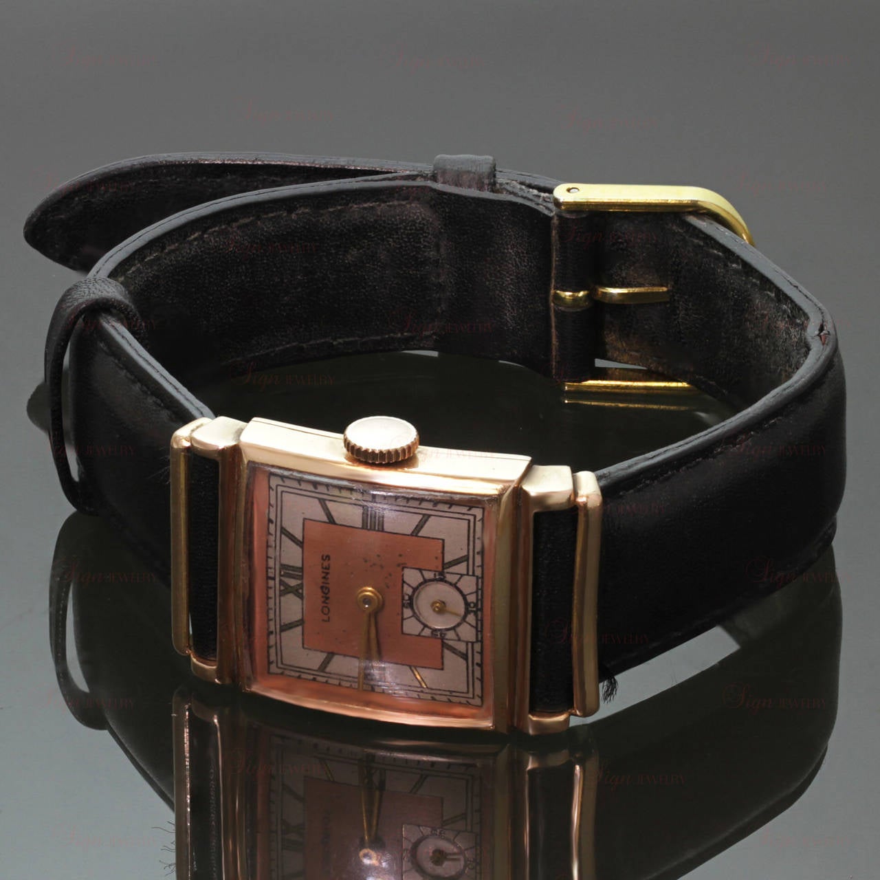 Longines Rose Gold Rectangular Wristwatch circa 1940s 1