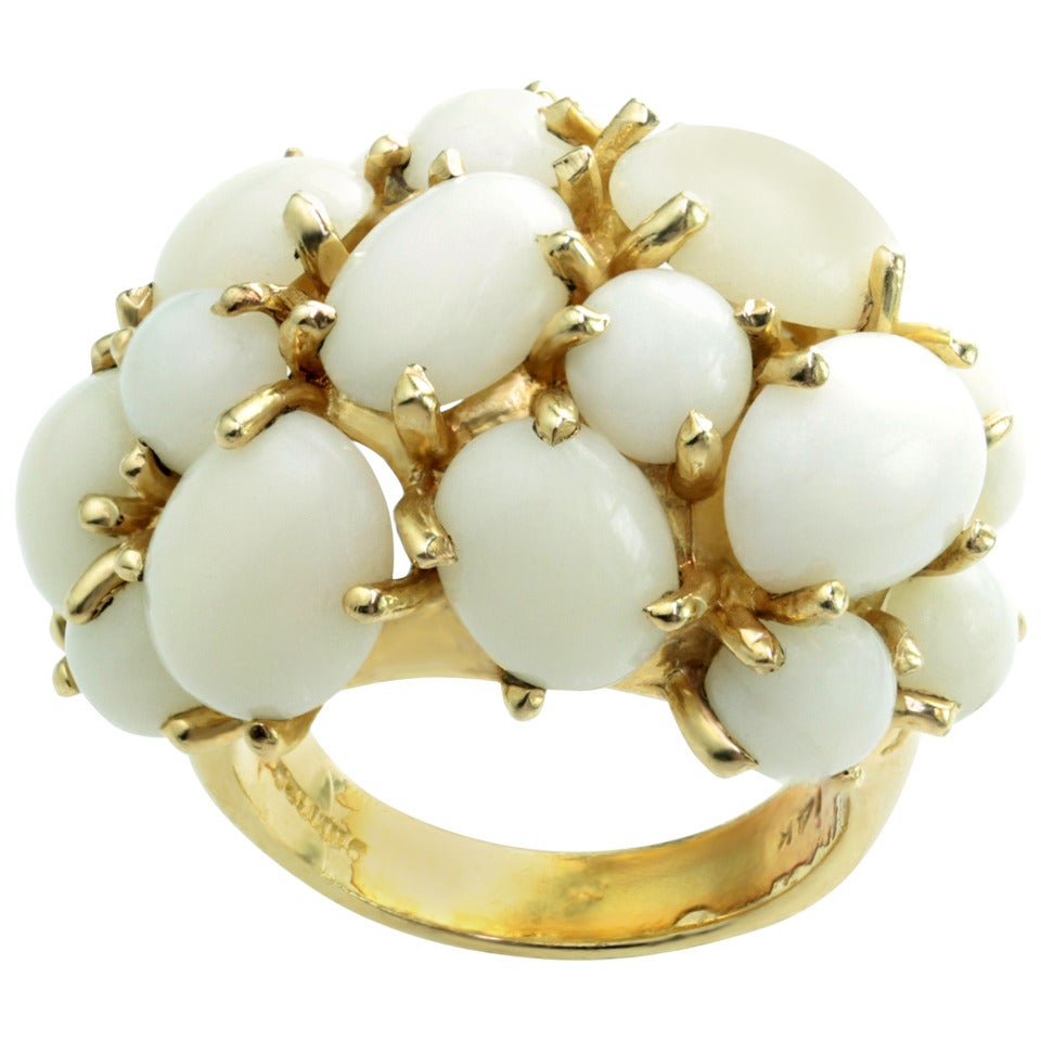 Celino White Coral Yellow Gold Cluster Dome Ring