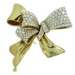 Chaumet Diamond Yellow Gold Bow Brooch Pin 5