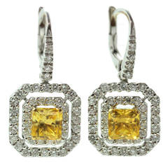 Yellow Sapphire Diamond White Gold Earrings