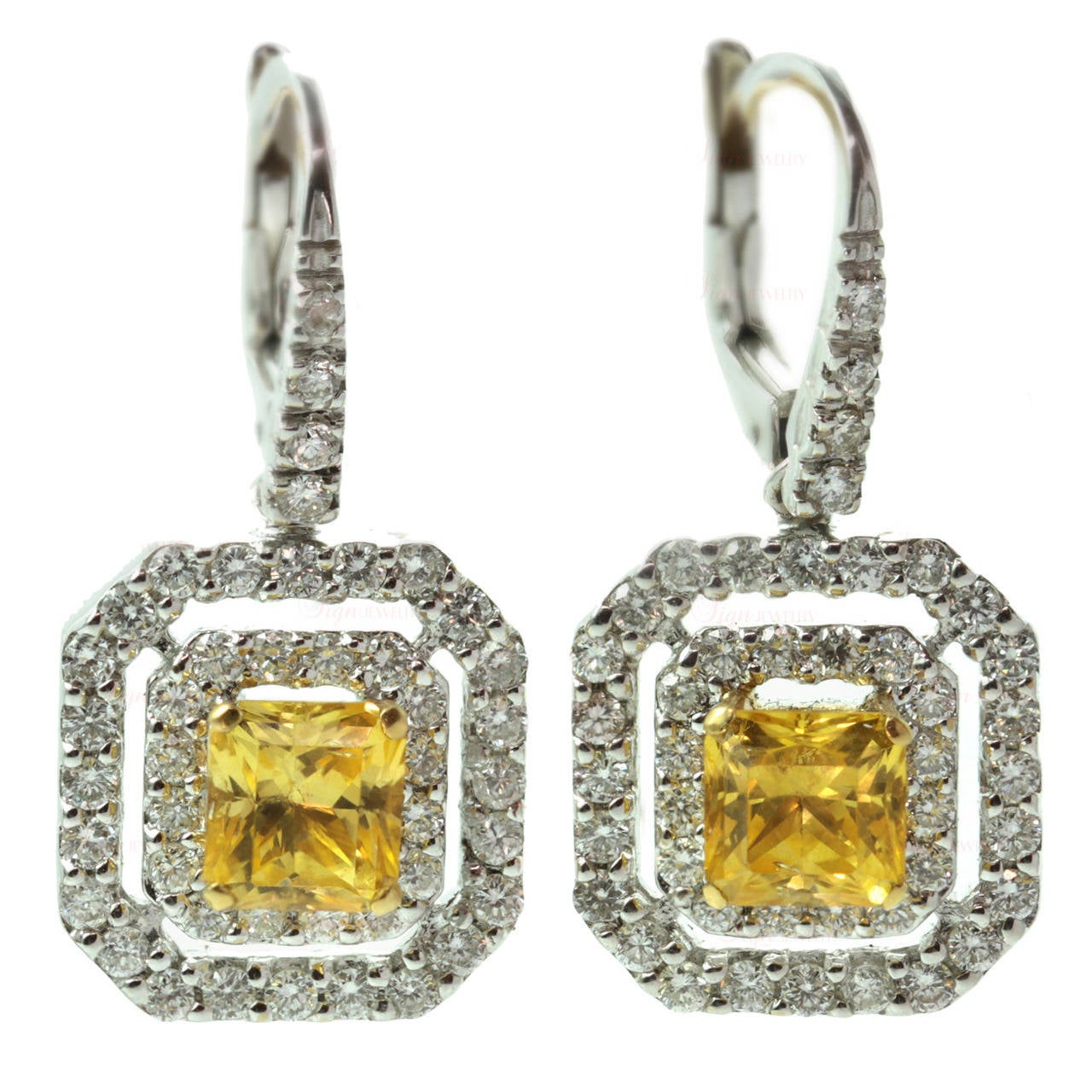 Yellow Sapphire Diamond White Gold Earrings