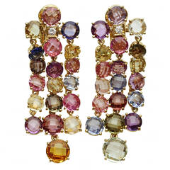 Bulgari Multicolor Sapphire Diamond Dangling Clip-on Earrings