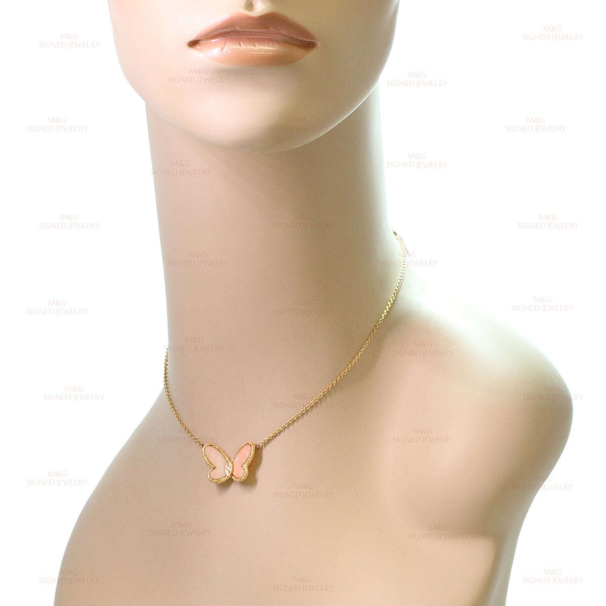 Van Cleef & Arpels Flying Beauties Coral Diamond Gold Butterfly Necklace 2
