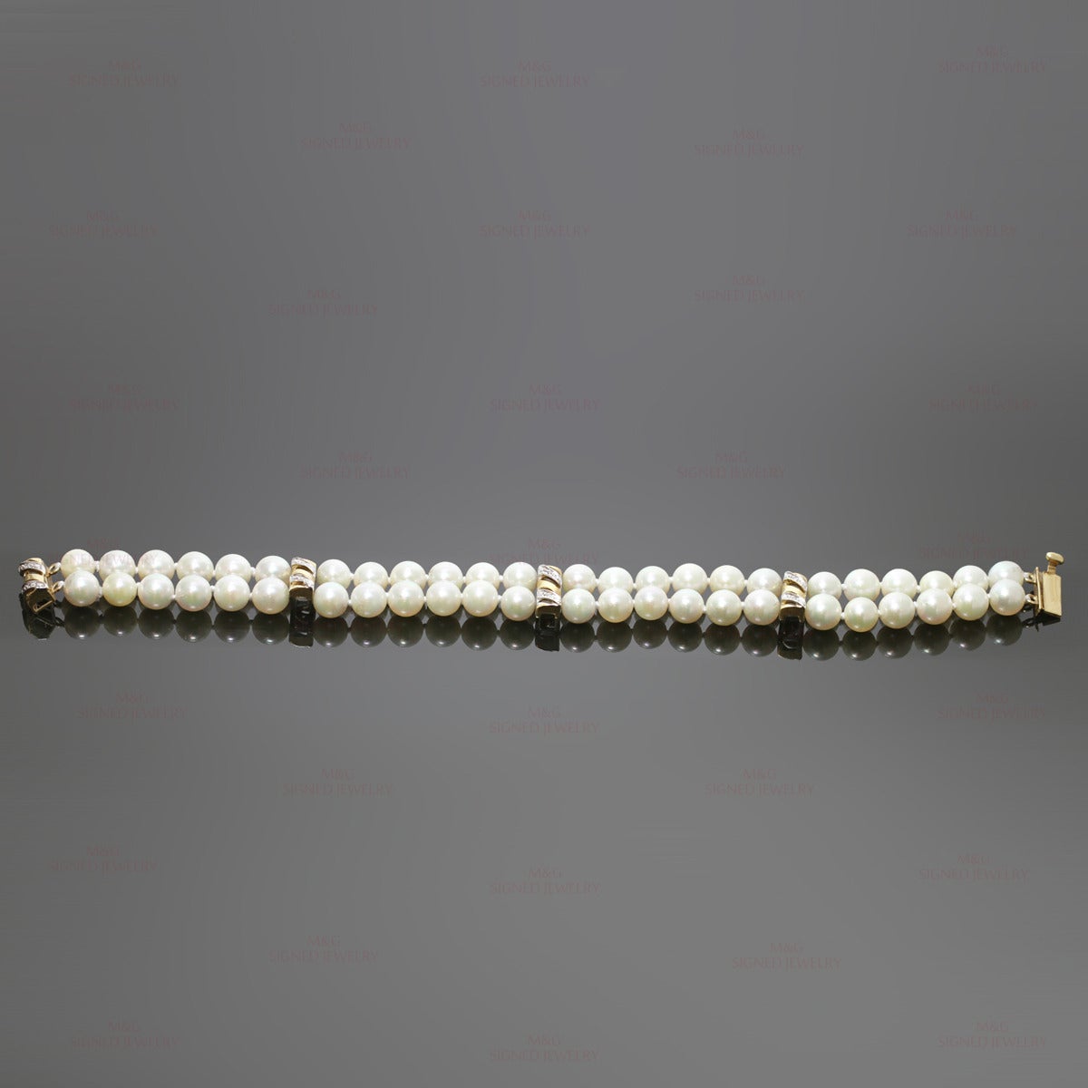 Double Strand Cultured Pearl Diamond Gold Bracelet In Good Condition In New York, NY