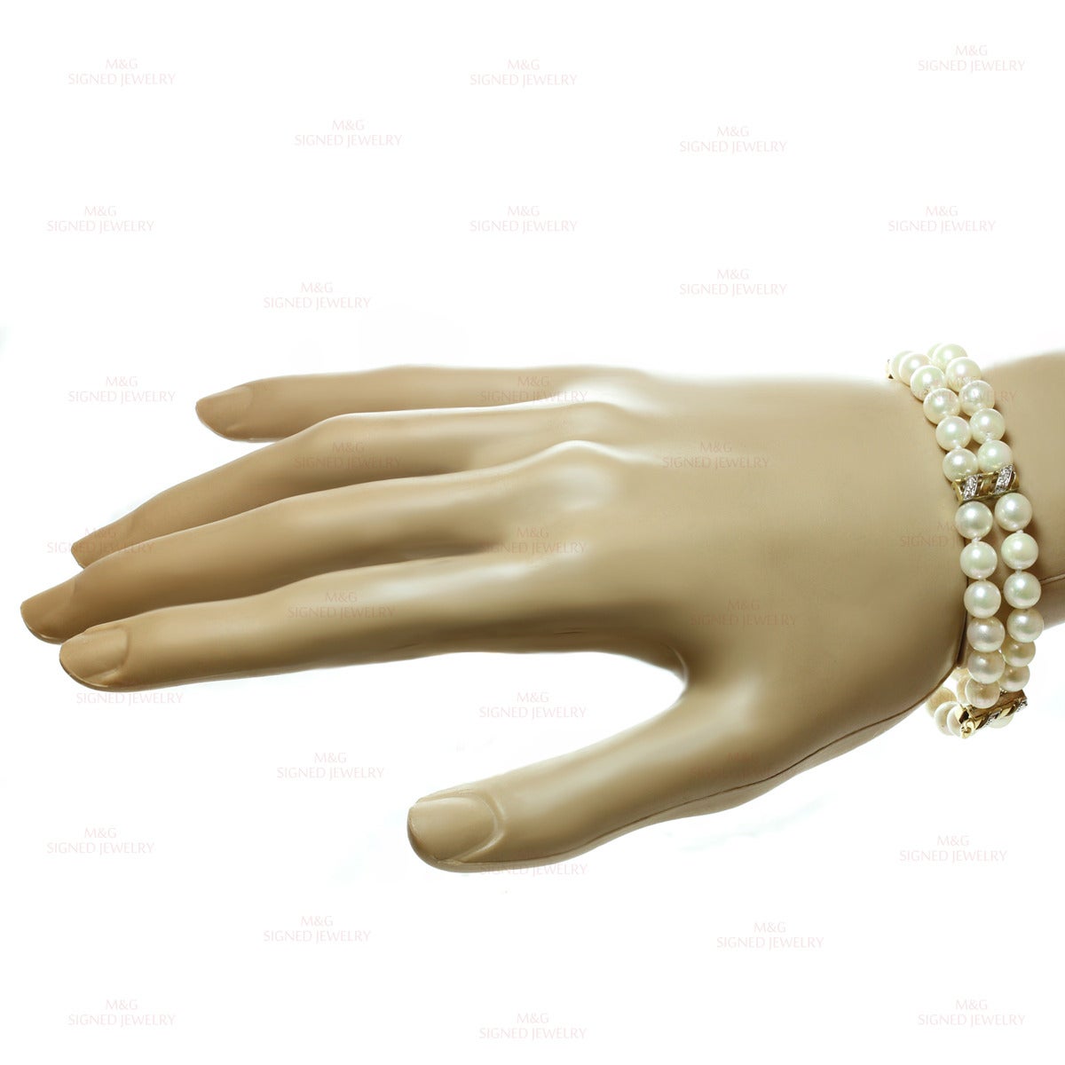 Double Strand Cultured Pearl Diamond Gold Bracelet 1