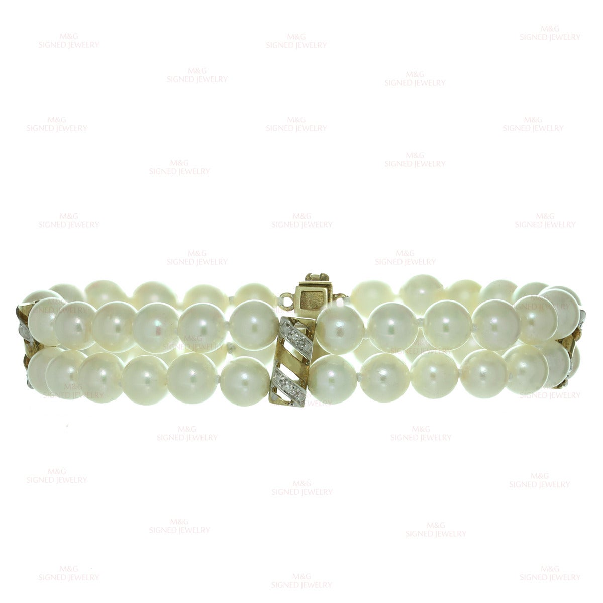 Double Strand Cultured Pearl Diamond Gold Bracelet 2