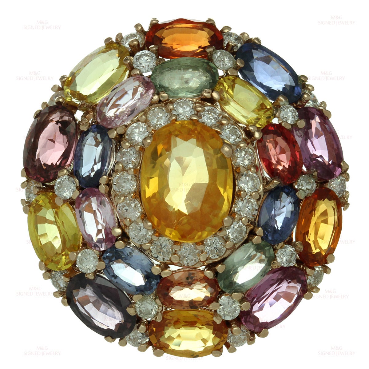 Brilliant Cut Multi-Color Natural Sapphire Diamond Gold Ring For Sale