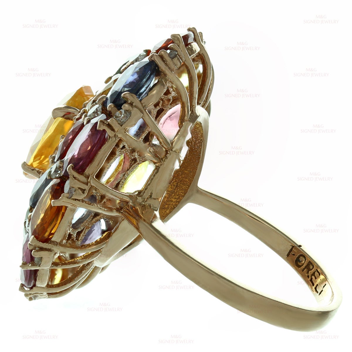 Multi-Color Natural Sapphire Diamond Gold Ring In Excellent Condition For Sale In New York, NY