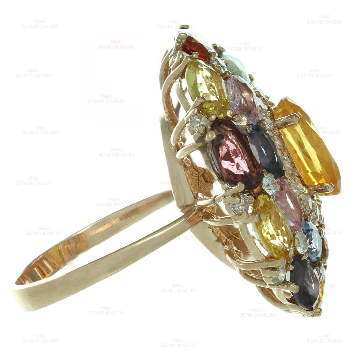 Multi-Color Natural Sapphire Diamond Gold Ring For Sale 2