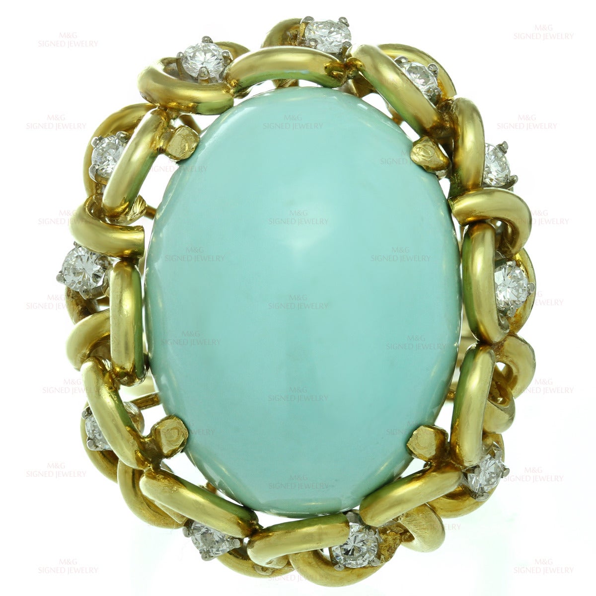 Turquoise Diamond Gold Cocktail Ring In Good Condition In New York, NY