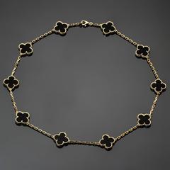 Van Cleef & Arpels Vintage Alhambra 10-Motif Onyx Gold Necklace Papers