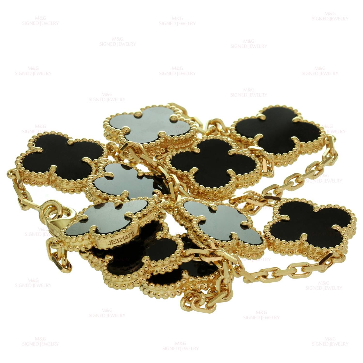 Van Cleef & Arpels Vintage Alhambra 10-Motif Onyx Gold Necklace Papers 3