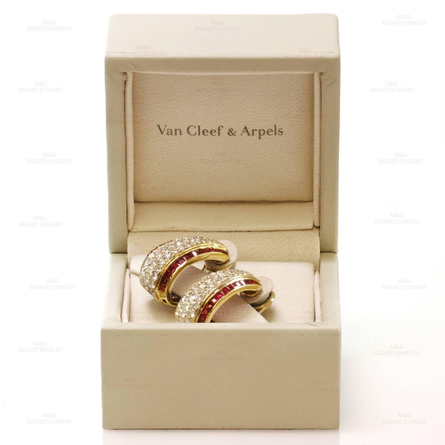 Van Cleef & Arpels Diamond Ruby Clip-On Earrings In Excellent Condition In New York, NY